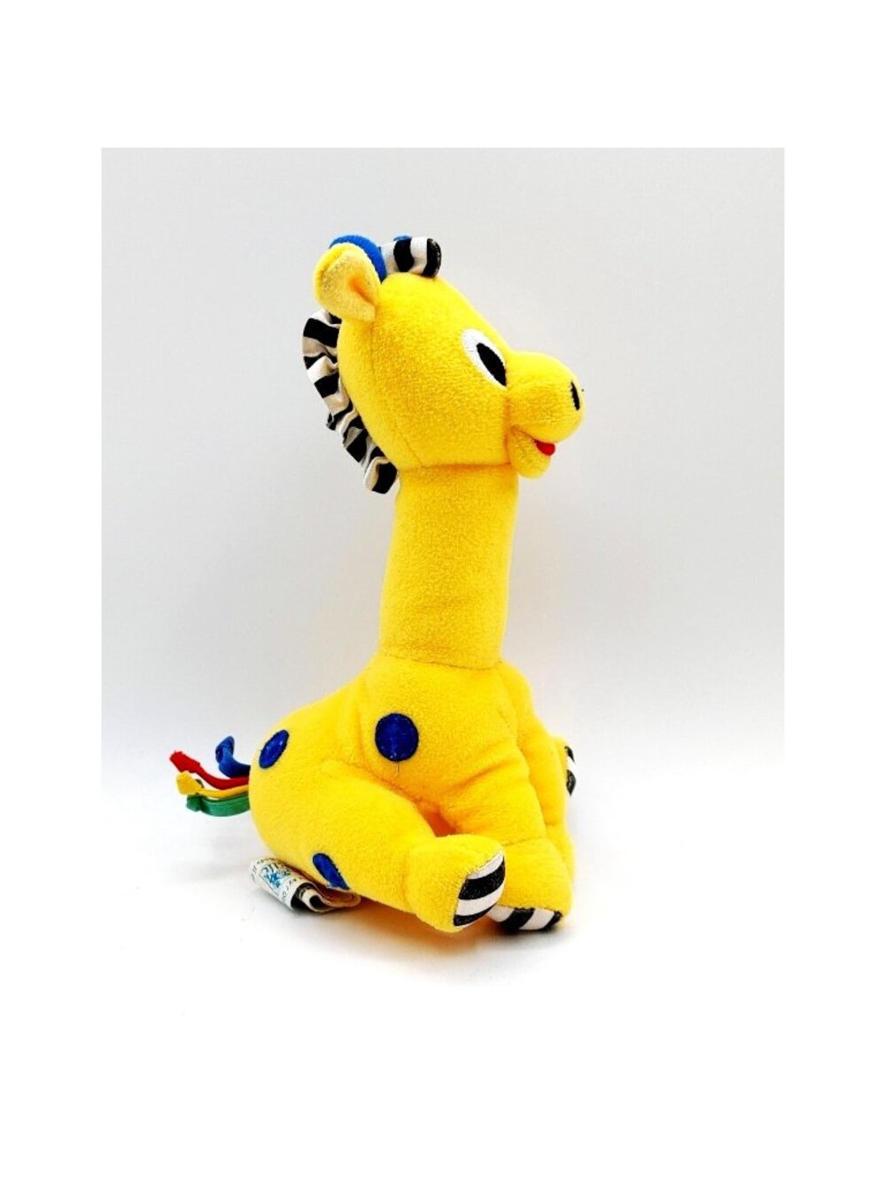 Kids II Giraffe Baby Plush Bright Yellow Blue Rattle VTG 1995 Stuffed Animal 8"
